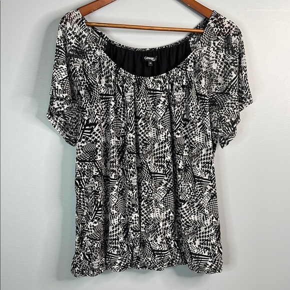 George Printed Mesh Top Elastic Scoop Neck and Waistband Black White Plus 2X - Picture 13 of 13